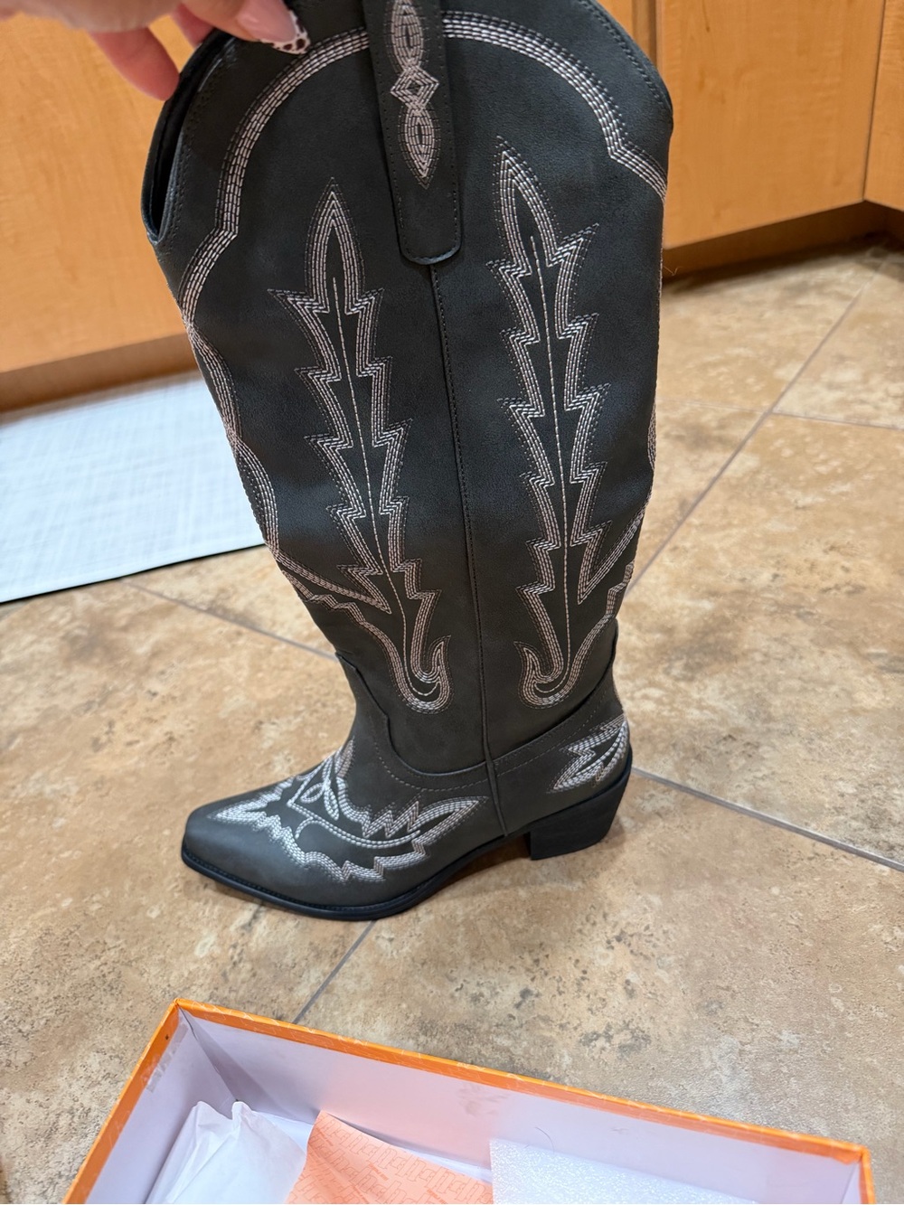 Women's Black Western Embroidered Knee-High Boot